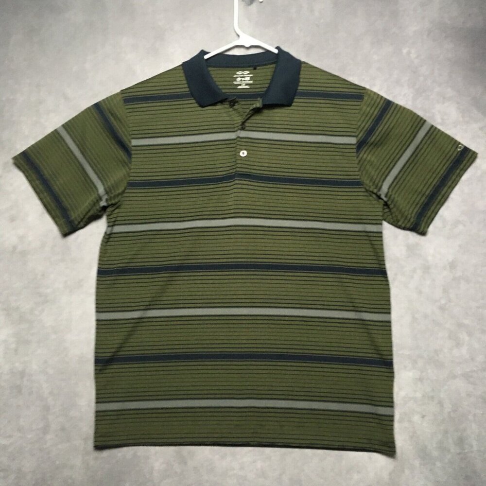 Snake Eyes Mens Tour Select Golf Polo Shirt size Large Striped Green Short Slv‎